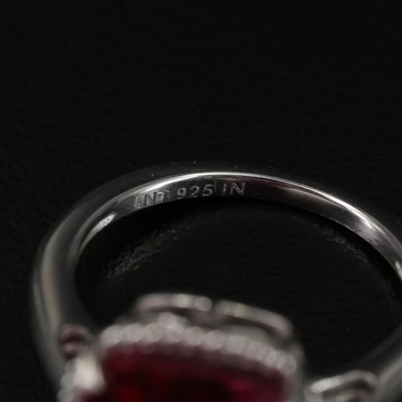 Sterling, Pink Sapphire and White Topaz Openwork Ring - Picture 4 of 5